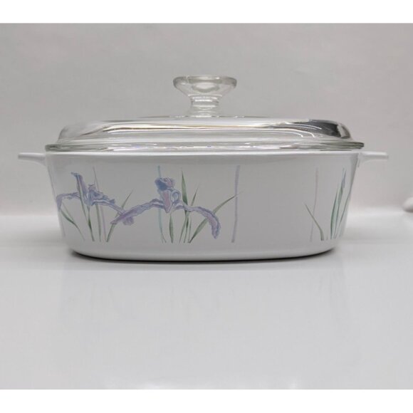 CorningWare Iris 2L Casserole Dish Glass Lid Blue Purple Flower Bakeware - Picture 3 of 16